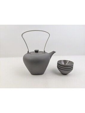 Urban Oasis 3,co Minimalist Modern Matte Gray Porcelain Tea Pot w/ Bowls